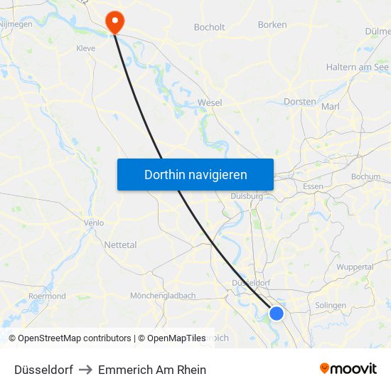 Düsseldorf to Emmerich Am Rhein map