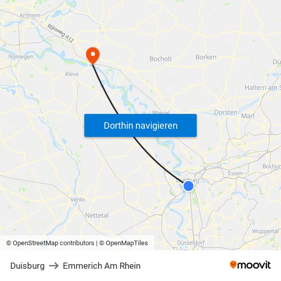 Duisburg to Emmerich Am Rhein map