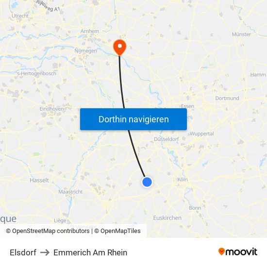 Elsdorf to Emmerich Am Rhein map