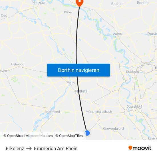 Erkelenz to Emmerich Am Rhein map