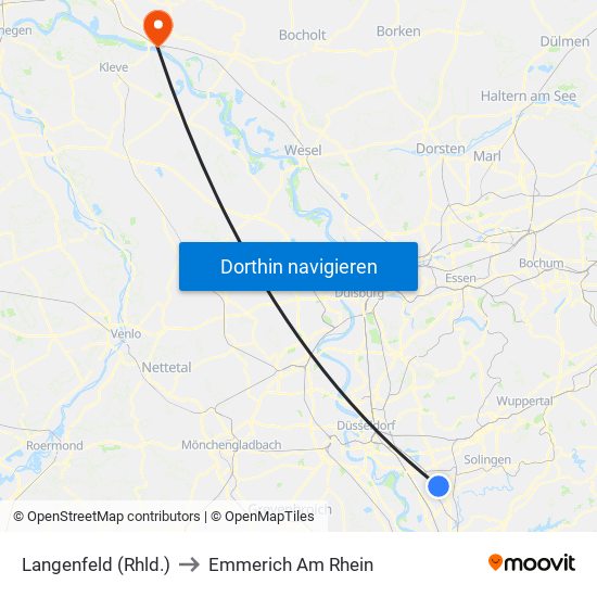 Langenfeld (Rhld.) to Emmerich Am Rhein map