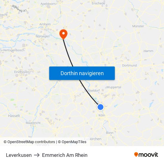 Leverkusen to Emmerich Am Rhein map