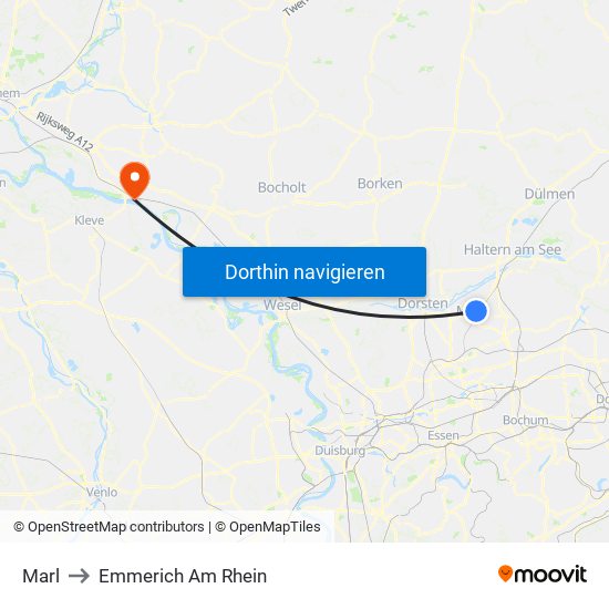 Marl to Emmerich Am Rhein map