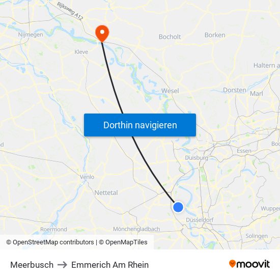 Meerbusch to Emmerich Am Rhein map