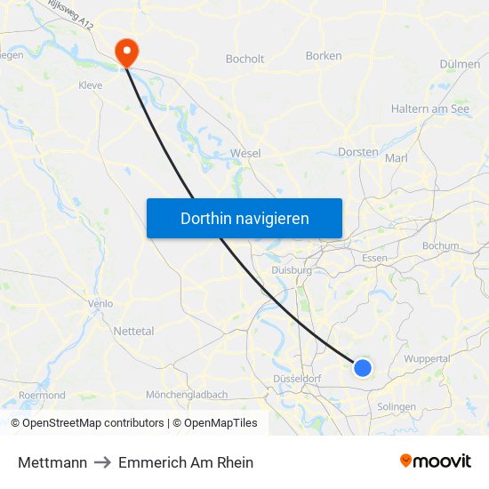 Mettmann to Emmerich Am Rhein map