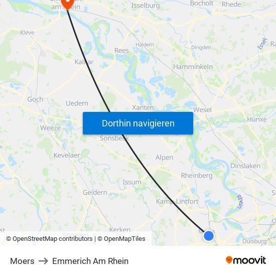 Moers to Emmerich Am Rhein map