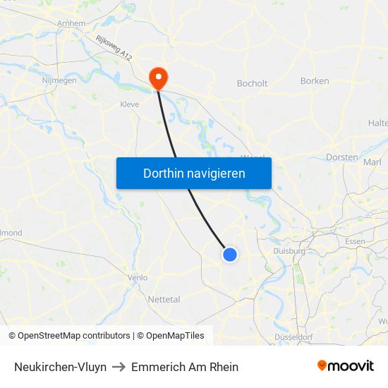 Neukirchen-Vluyn to Emmerich Am Rhein map