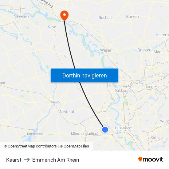 Kaarst to Emmerich Am Rhein map