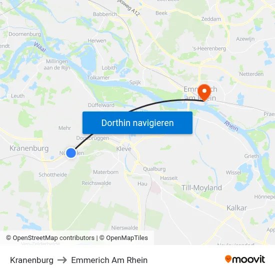 Kranenburg to Emmerich Am Rhein map