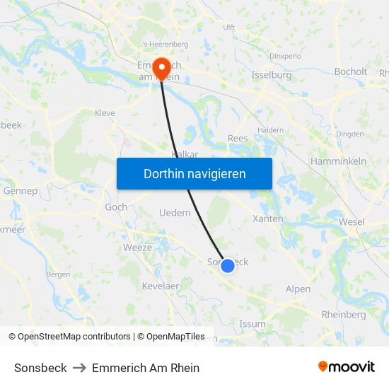 Sonsbeck to Emmerich Am Rhein map