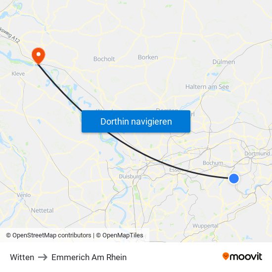 Witten to Emmerich Am Rhein map