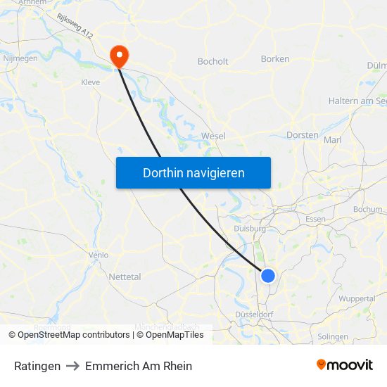 Ratingen to Emmerich Am Rhein map