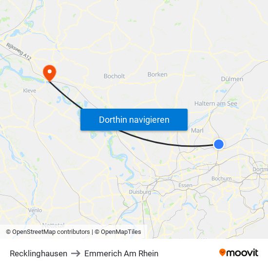 Recklinghausen to Emmerich Am Rhein map