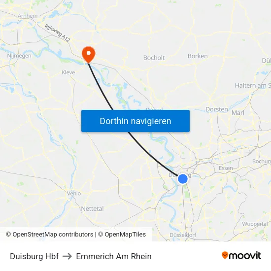 Duisburg Hbf to Emmerich Am Rhein map