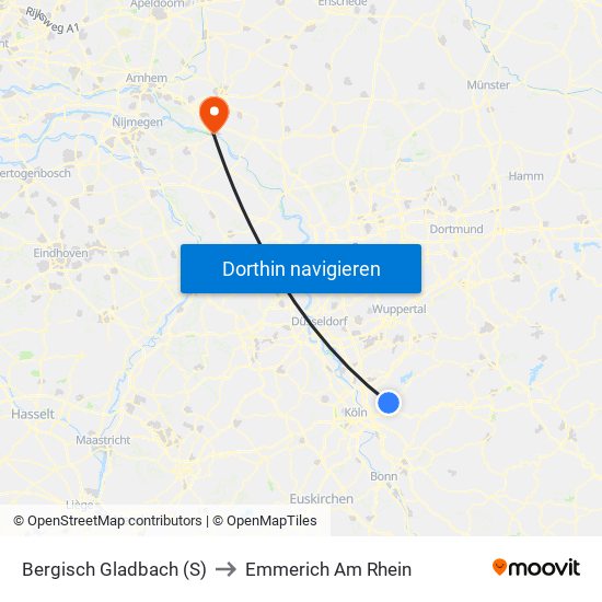 Bergisch Gladbach (S) to Emmerich Am Rhein map