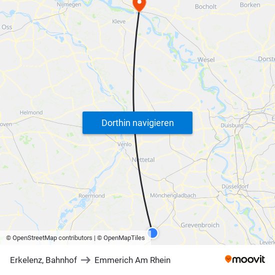 Erkelenz, Bahnhof to Emmerich Am Rhein map