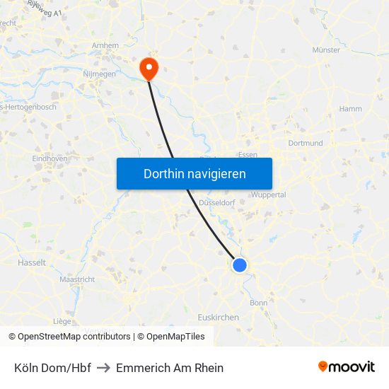 Köln Dom/Hbf to Emmerich Am Rhein map