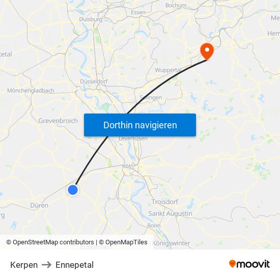 Kerpen to Ennepetal map