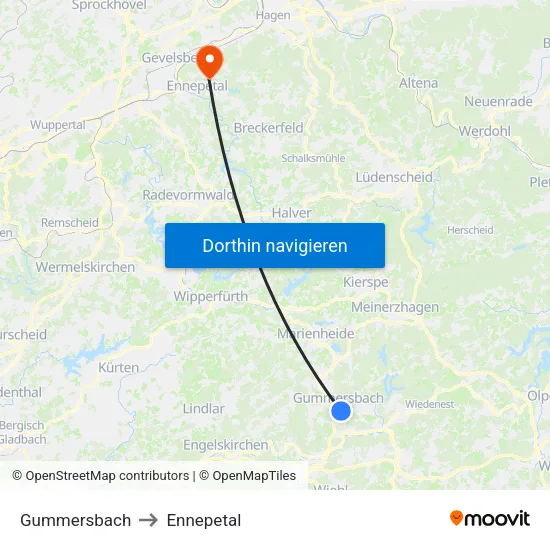 Gummersbach to Ennepetal map