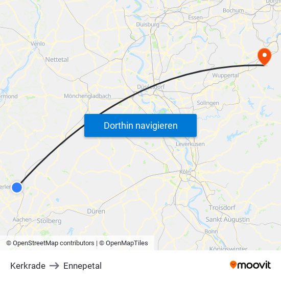 Kerkrade to Ennepetal map