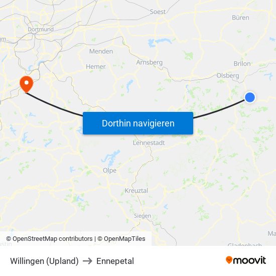 Willingen (Upland) to Ennepetal map