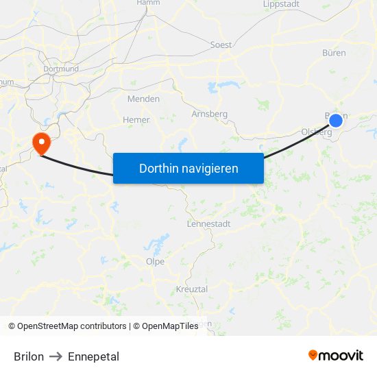 Brilon to Ennepetal map