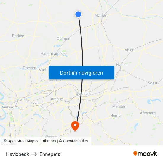 Havixbeck to Ennepetal map