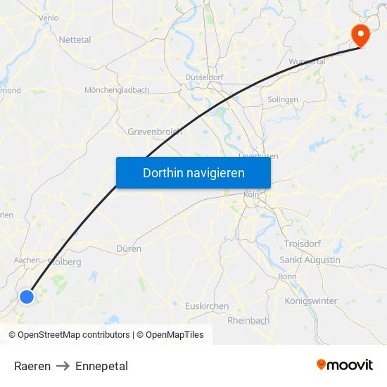 Raeren to Ennepetal map