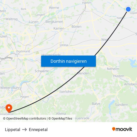 Lippetal to Ennepetal map