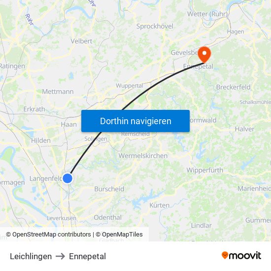 Leichlingen to Ennepetal map