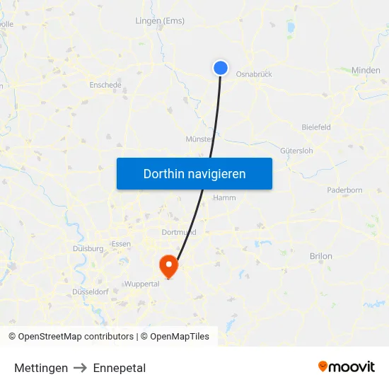 Mettingen to Ennepetal map