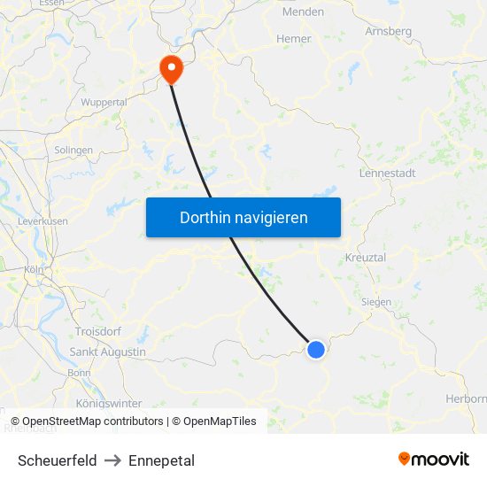 Scheuerfeld to Ennepetal map