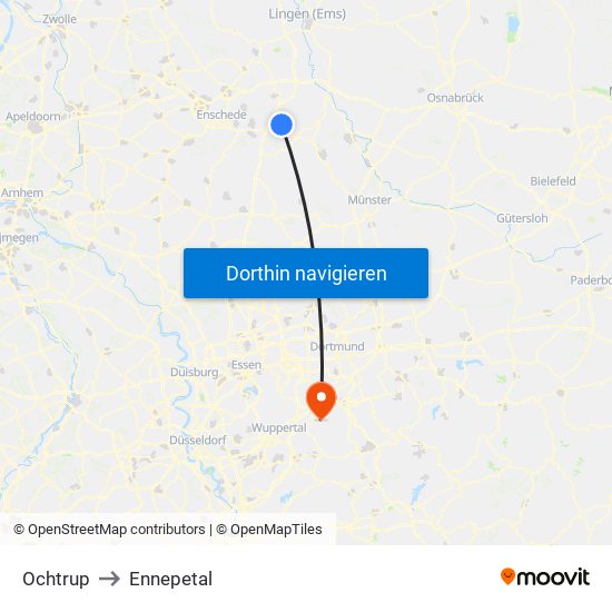 Ochtrup to Ennepetal map