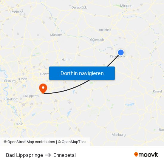 Bad Lippspringe to Ennepetal map