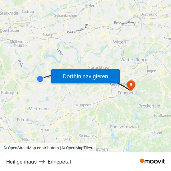 Heiligenhaus to Ennepetal map