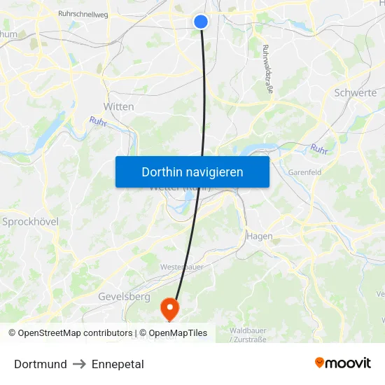 Dortmund to Ennepetal map