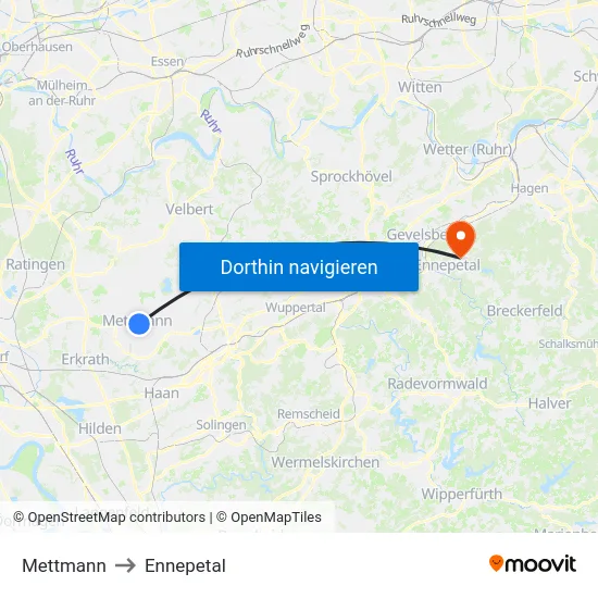 Mettmann to Ennepetal map