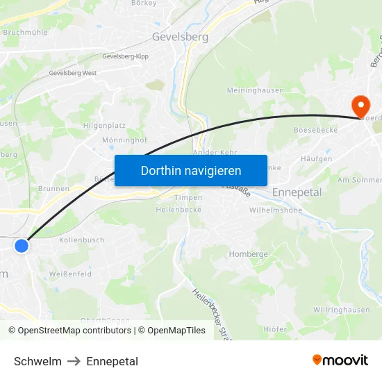 Schwelm to Ennepetal map