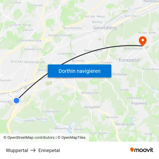 Wuppertal to Ennepetal map