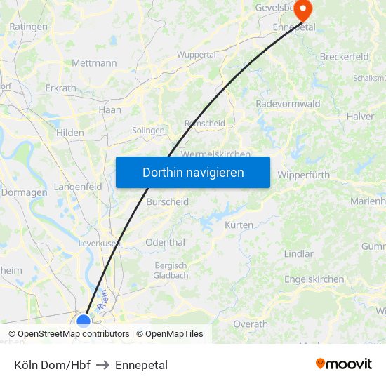 Köln Dom/Hbf to Ennepetal map