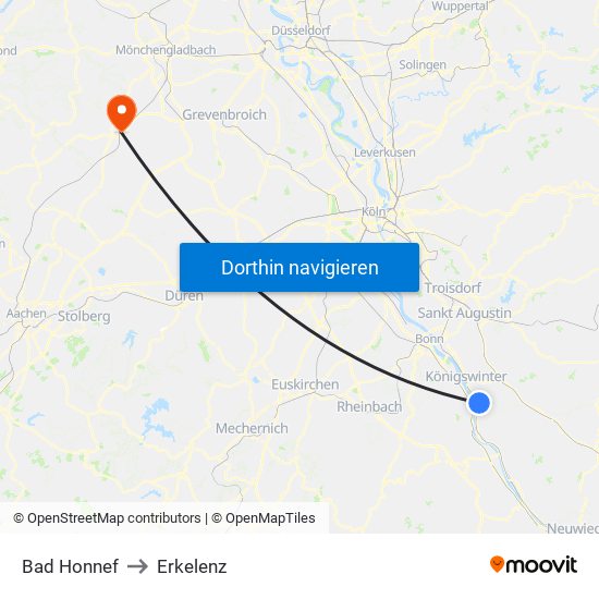 Bad Honnef to Erkelenz map