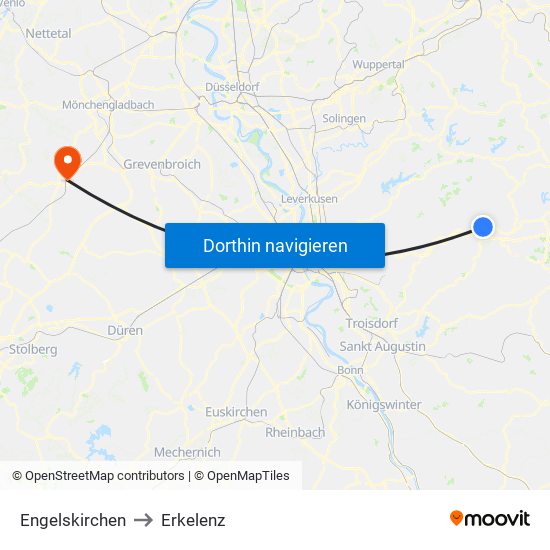 Engelskirchen to Erkelenz map