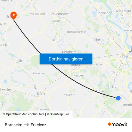 Bornheim to Erkelenz map