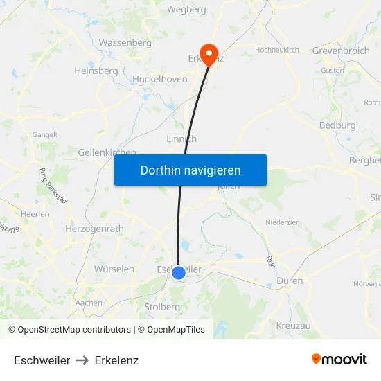 Eschweiler to Erkelenz map