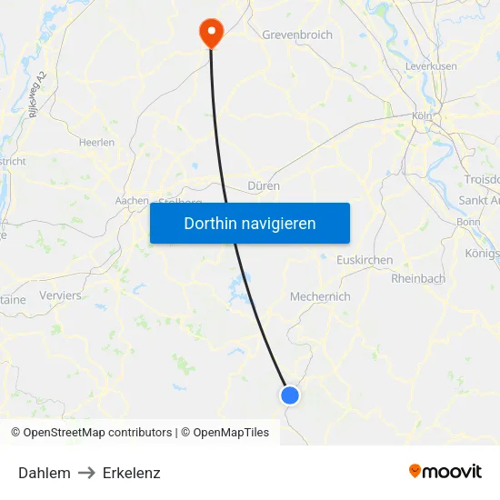 Dahlem to Erkelenz map
