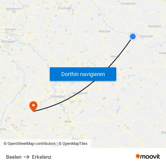 Beelen to Erkelenz map