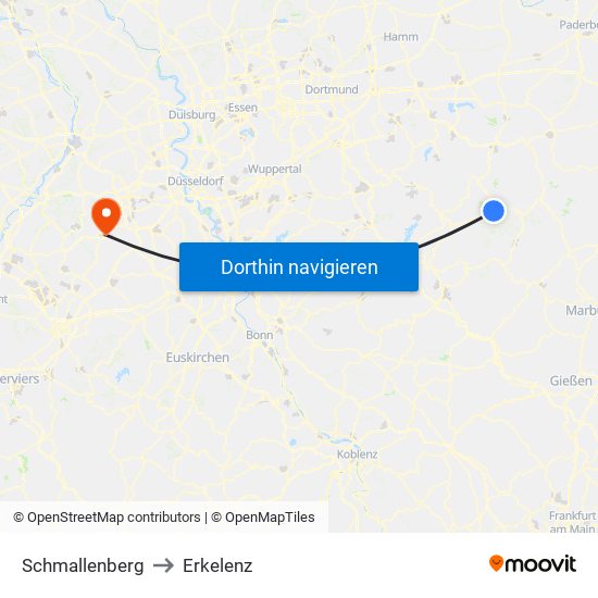 Schmallenberg to Erkelenz map