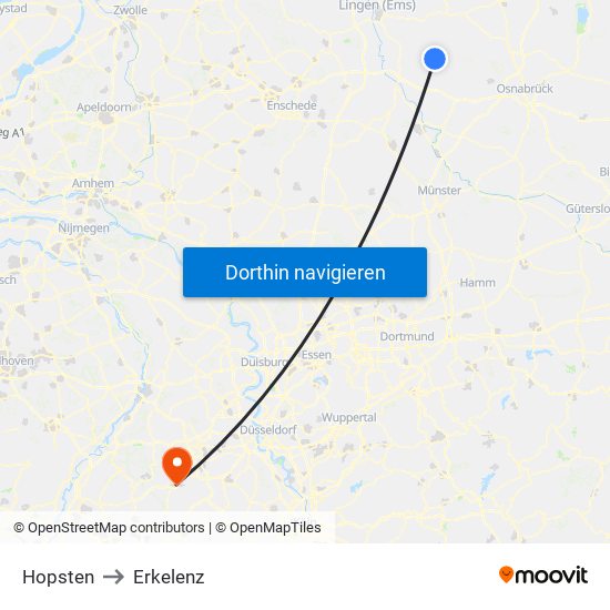 Hopsten to Erkelenz map