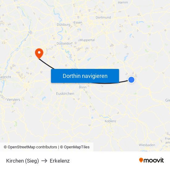 Kirchen (Sieg) to Erkelenz map