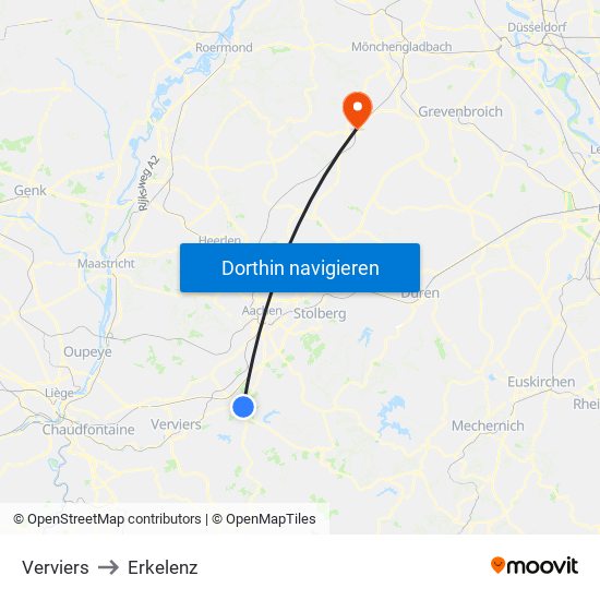 Verviers to Erkelenz map